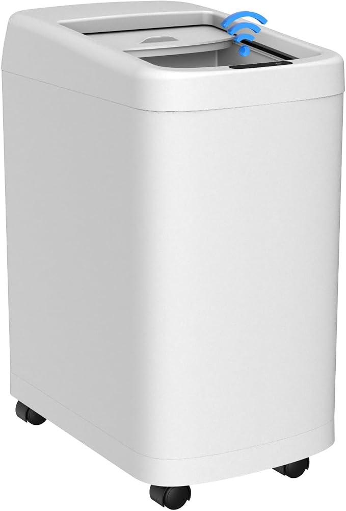 ELLO&ALLO Motion Sensor Trash Can 8 Gallon for Kitchen with Roll Up Lid, Automatic Touch Free High-Capacity with Wheels Waste Bin White