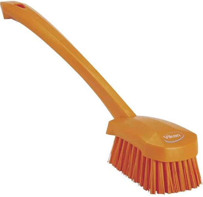 Vikan 2 3/4 in W Scrub Brush, Stiff, 11 51/64 in L Handle, 4 1/2 in L Brush, Orange, Plastic 41867-1 Each