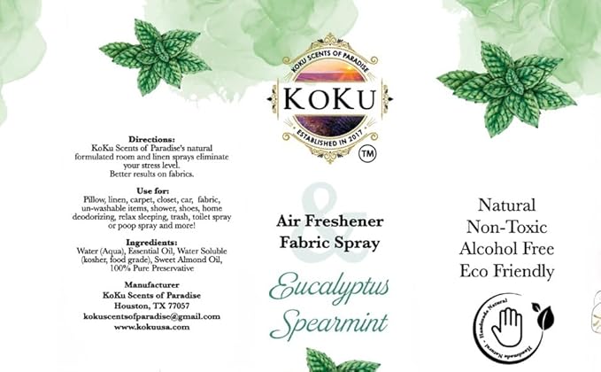 Eucalyptus Spearmint Air Freshener - Room Spray - Odor Eliminator - Deodorizer - Car Air Freshener - Home Spray - Linen Spray - Fabric Refresher - Non-Toxic - Alcohol Free - Made in USA (8 Oz)