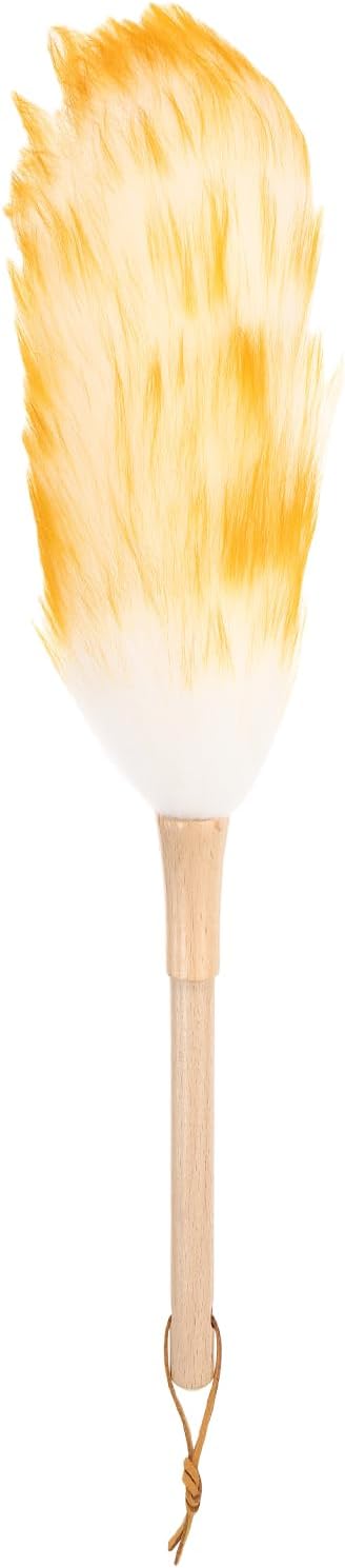 uxcell Wool Duster, 14.2" Natural Feather Cleaner Household Cleaning Duster with Solid Wooden Handle for Cleaning Fans Window Blinds Shelves Furniture, White Gold