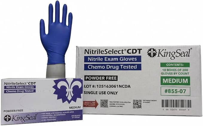 KingSeal NitrileSelect Exam Gloves, Medical Grade, Powder Free, 3 MIL Thickness, Violet Blue, Chemo Drug & Fentanyl Tested