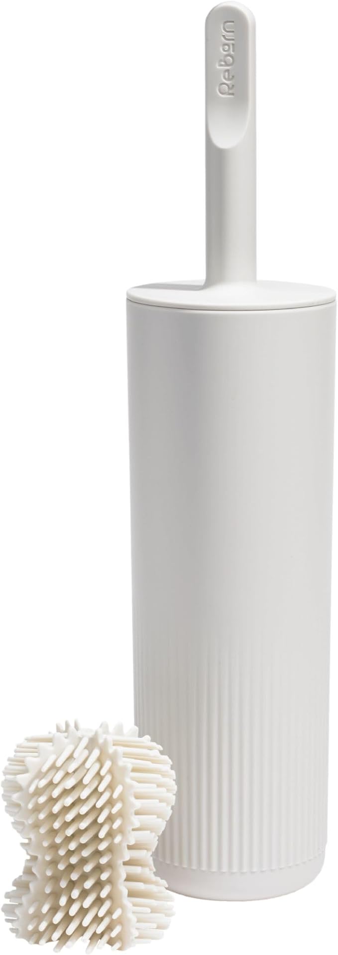 ReBorn Recycled Toilet Brush - Bathroom Toilet Bowl Brush & Holder - Anti Drip 360° Hourglass Brush Head - Closed Fit Storage Cover - Replaceable Heads - Made in Britain (Stone)
