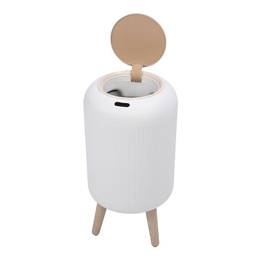 Automatic Motion Sensor Trash Can, Smart Touchless Water Proof Plastic Wastebasket,Garbage Bin with Removable Legs for Bathroom, Kitchen, Bedroom (White)