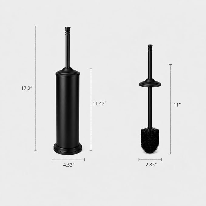 Black Toilet Brush and Holder Set，Extra Long Handled Toilet Bowl Brush and Holder，Stainless Steel Heavy Duty Toilet Brush for Bathroom,Deep Cleaning Modern Toilet Cleaner Slip Base