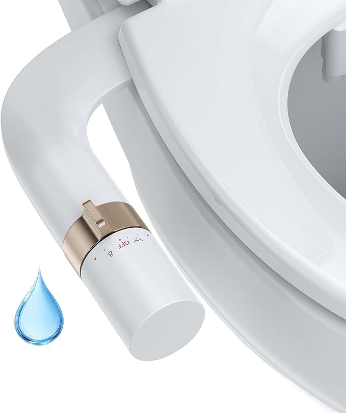 GarveeHome Ultra-Slim Bidet Attachment, Non-Electric Toilet Bidet with Dual Self-Cleaning Nozzles, Adjustable Water Pressure for Frontal and Rear Wash, Easy Installation, Rose Gold