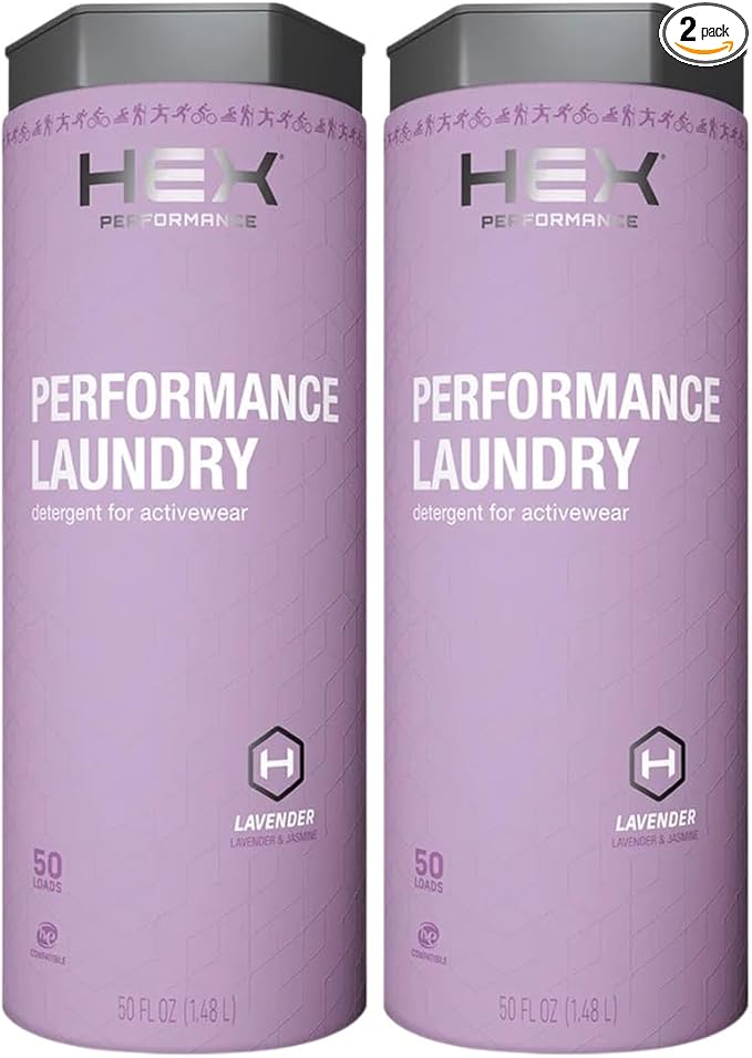 HEX Performance Laundry Detergent, Lavender Scent, 100 Loads (50ld Pack of 2) – Concentrated Activewear Detergent for Odor Removal, Sweat & Residue, HE Compatible, Eco-Friendly, Biodegradable Formula
