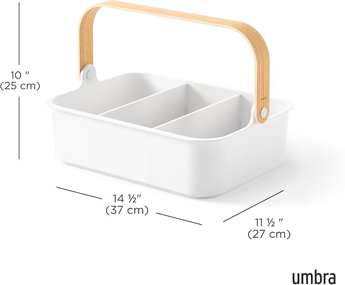 Umbra Bellwood Multipurpose Caddy Organizer with Handle, Desk, Makeup, Dorm Caddy, Kitchen Cabinet Organizer, Natural/White