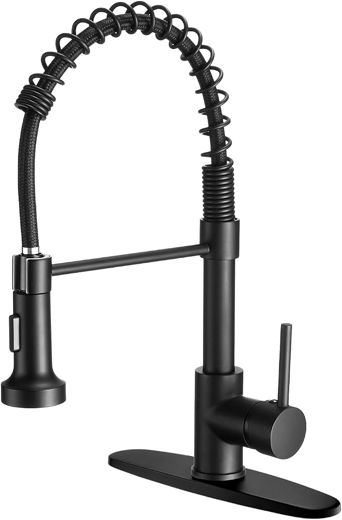 Black Kitchen Faucet with Pull Down Sprayer, Stainless Steel Single Handle Pull Out Kitchen Sink Faucets for Pot Filler, Farmhouse Camper Bar Laundry Room