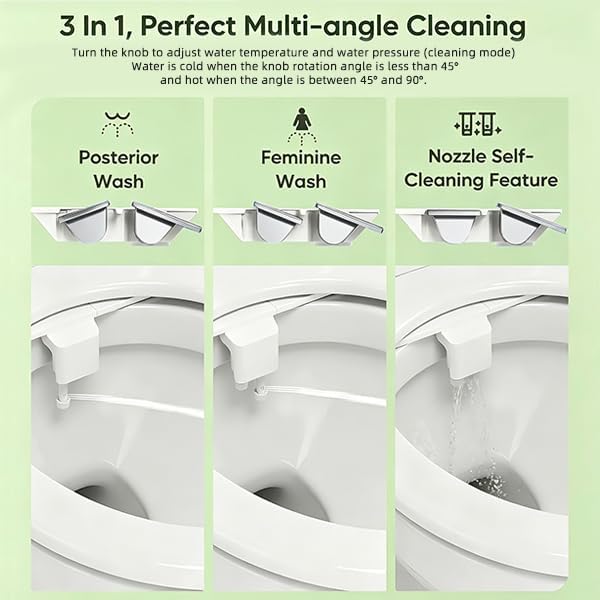 ULTRA-SLIM BIDET ATTACHMENT FOR TOILET WITH SOLID BRASS INLETS, DUAL TEMPERATURE HOT AND COLD WATER BIDET, NON-ELECTRIC TOILET BIDET WITH FEMININE & POSTERIOR WASH, NOZZLE SELF-CLEANING, 0.2"