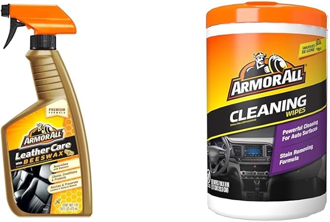 Armor All Car Leather Cleaner Spray with Beeswax with Car Cleaning Wipes for Interior and Exterior (90 Count)