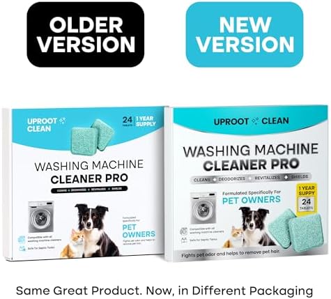 Uproot Clean Washing Machine Cleaner Tablets 24-Pack + Fursprint Xtra Pet Hair Removal Tool Bundle, HE/Top/Front Load Compatible Tabs, Help Remove Odor & Reusable Fur Scraper for Carpets & Cars