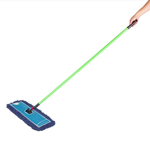 Restaurantware-Clean Tek Professional 24.02 x 5 Inch Dry Floor Mop, 1 Reusable Dust Mop - 64-Inch Handle, Secure Attachment, Blue Cotton-Poly, Machine Washable, for Cleaning Home Or Office