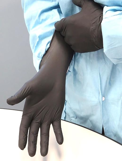 SHOWA 6112PF Sustainable EBT Latex-Free, Powder-Free, Nitrile Disposable Single Use Safety Gloves, 4 Mil, 9.5" Length, Black, Small, (1 Box/100 Gloves)