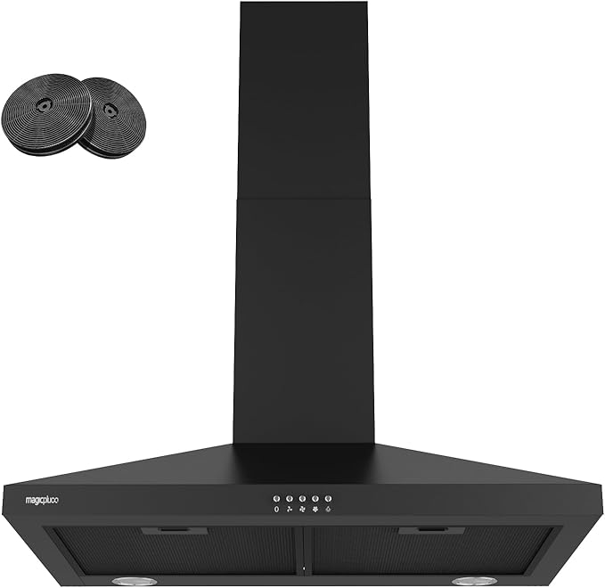 magicplux Wall Mount Range Hood 30 inch, 380 CFM Kitchen Hood With Ducted/Ductless Convertible, 3 Speed Exhaust Fan with LED light, Balck