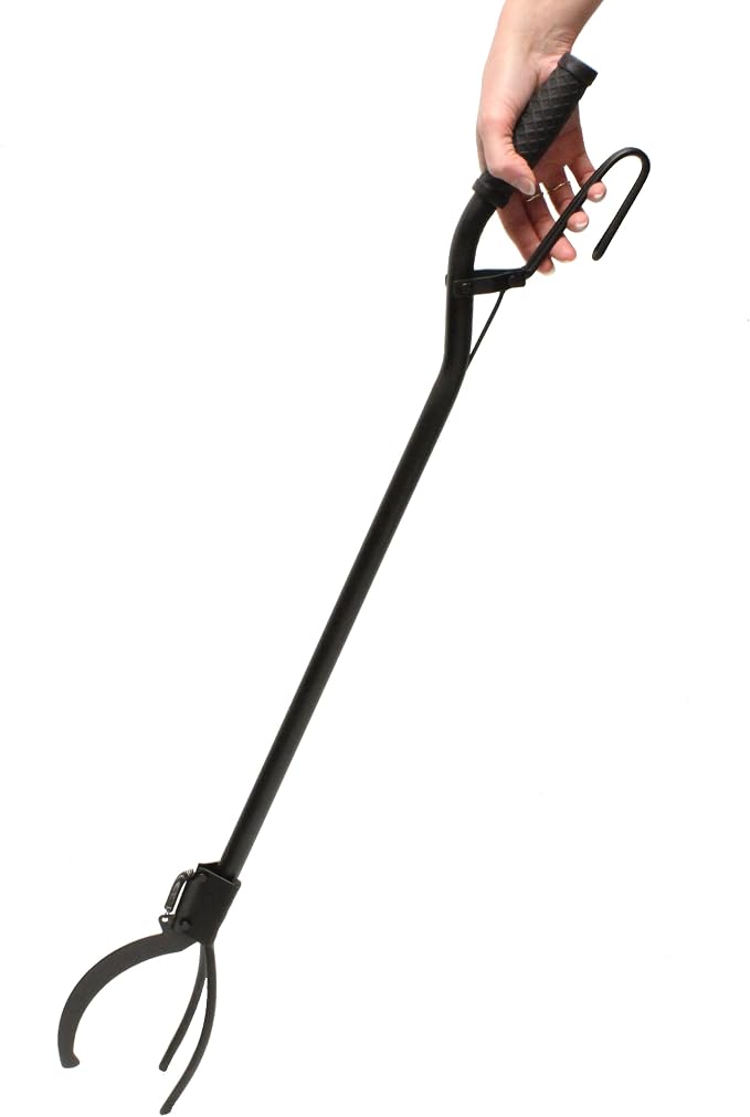 Redneck Convent Heavy-Duty Log Grabber Fire Tongs Poker Tool with Spring Handle and 3 Prong, 36in – Place Wood on Campfire Fireplace