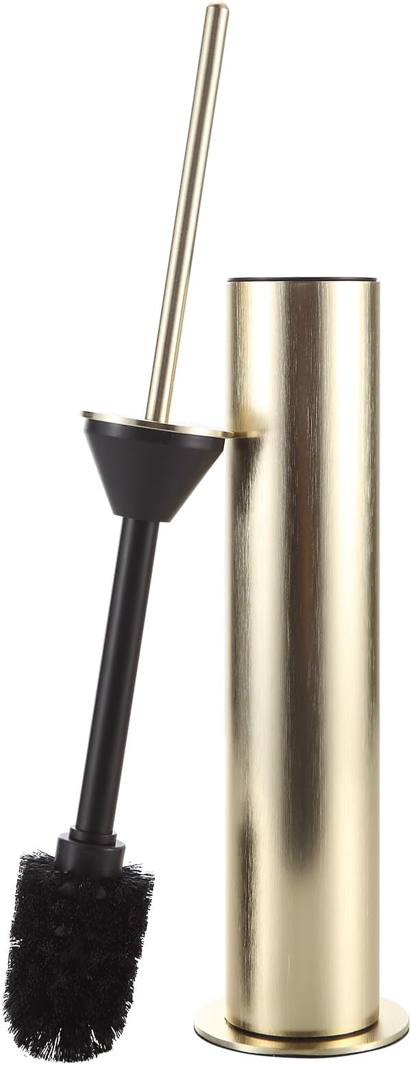 BGL Toilet Brush with Holder Set Brushed Gold Aluminium Standing for Bathroom Toilet Bowl Cleaner Brush and Holder Set, Round Design