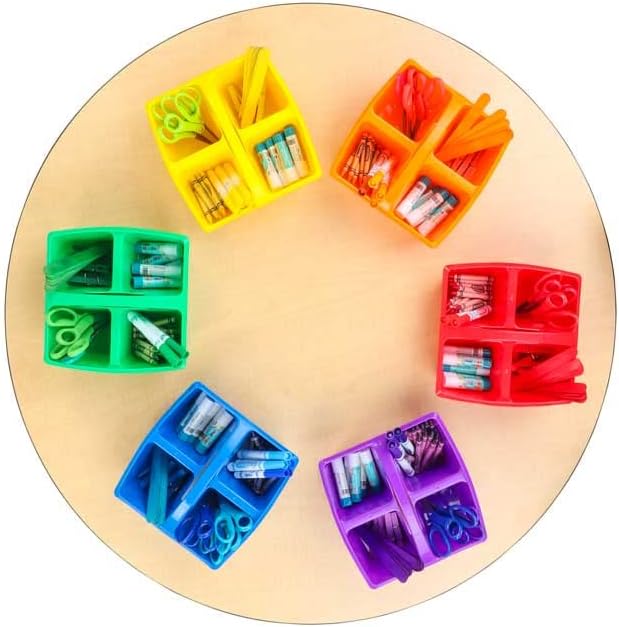 Really Good Stuff - 163999 Four-Equal-Compartment Caddies, Set of 6, Assorted Colors – Plastic Caddy Organizers with Built-in Handles and Stackable Design, Classroom Storage Made Easy