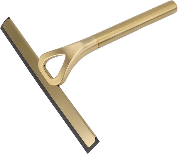 Gold Shower Squeegee Stainless Steel Window Squeegee Bathroom Cleaner Tool, Non Slip Handle, 10-Inch Blade, with Hook for Window, Tiles, Car Glass 22.5x22cm / 8.9x8.7in