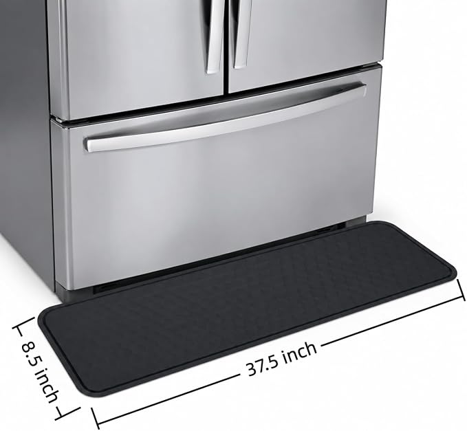 Refrigerator Mat, 37.5" x 8.5" Black Silicone Under Fridge Mat with Non-Slip Textured Surface, Leak-Proof Floor Protector for Refrigerator, Durable & Easy to Clean Appliance Mat