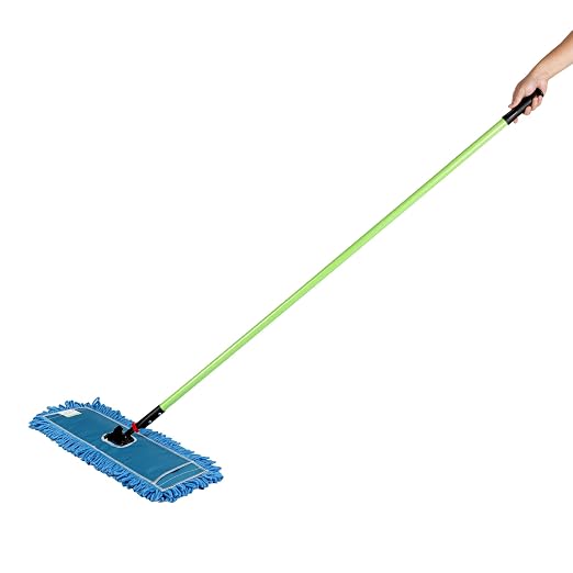 Restaurantware-Clean Tek Professional 24.02 x 5 Inch Dry Floor Mop, 1 Reusable Dust Mop - 64-Inch Handle, Secure Attachment, Blue Microfiber, Machine Washable, for Floor, Cleaning Home Or Office