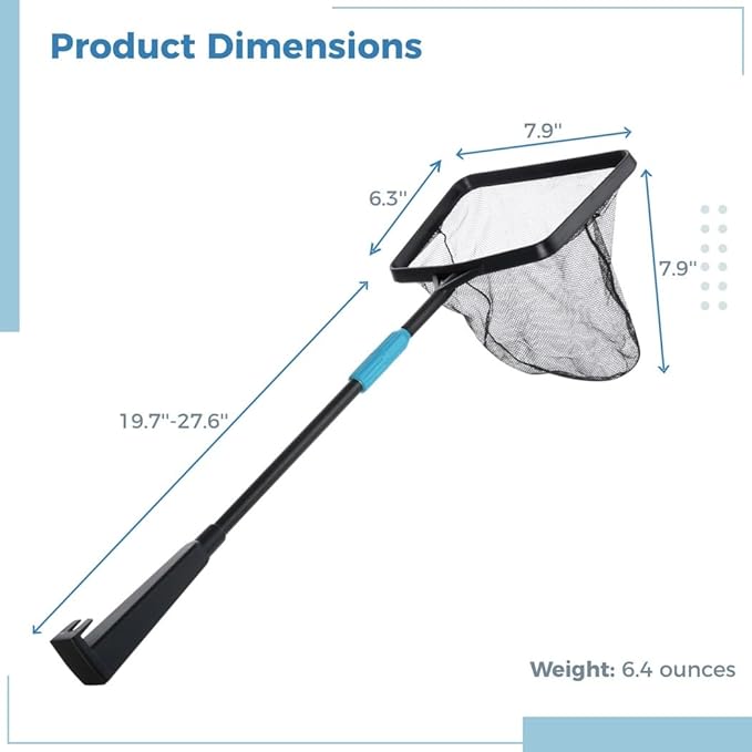 Leaf Skimmer For Pool And Pond, Extendable Pole With Fine Mesh Net, Large-Capacity Bag For Debris Collection