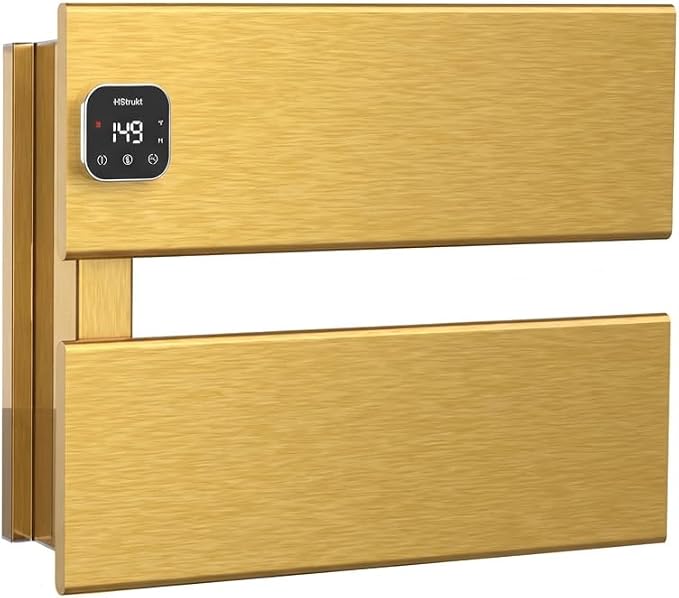 L Series Electric Towel Warmer for Bathroom, 2 Panel, Gold | Thermo Control and Timer, Fast Heat in 3 Mins, Dry Towels in 4 hrs, Memory Function, Work with Smart Plug, Left-Wiring