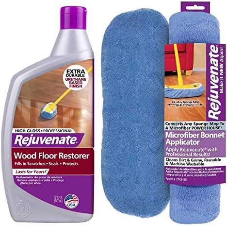 Rejuvenate Professional Wood Floor Restorer and Polish with Durable Finish Easy Mop On Application High Gloss Finish 32oz Microfiber Bonnet Applicator