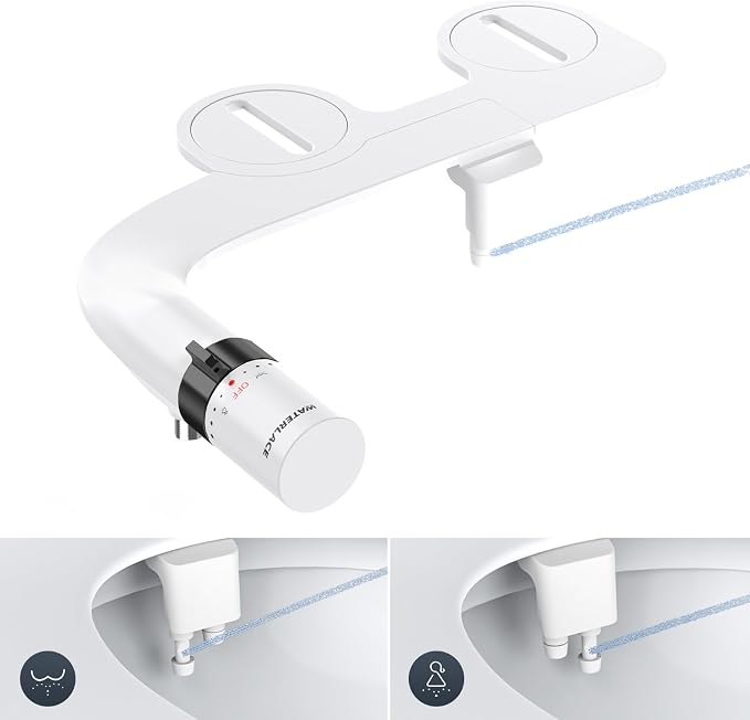 Bidet Attachment for Toilet Seat Sprayer - Non Electric Dual Nozzle with Cold Water - Self Cleaning Toilets Bathroom Spray for Butt Wash - Easy Slim Adjustable Pressure Control Rv Bidets Gifts