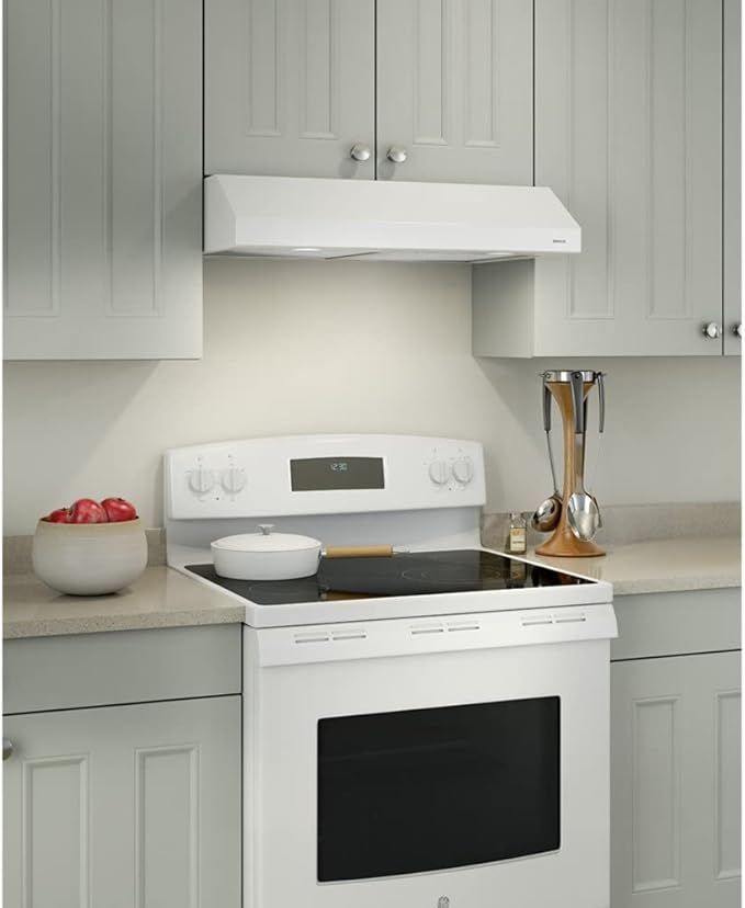Broan-NuTone BCSD124WW Glacier Range Hood with Light, Exhaust Fan for Under Cabinet, White, 24-inch