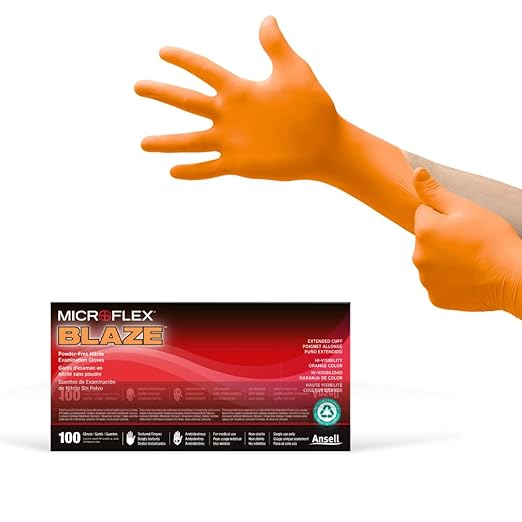 Ansell MICROFLEX Blaze N48 Exam Standard Gloves - Size S, Orange (Case of 1000)
