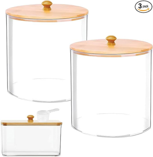 3 Pack Large Laundry Pods Container & Dryer Sheet Holder Set, Plastic Laundry Organization Jars with Lids, Labels, Scoops & Scent Booster Spoons for Detergent and Powder