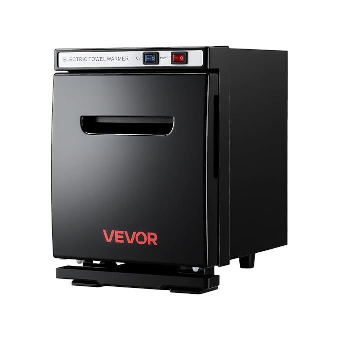VEVOR Hot Towel Warmer, 5L Small Towel Warmer Cabinet with Clip & Stainless Steel Rack, Holds up 8-12 Towels, Portable All-Round Heating Cabinet for Spa, Barber, Manicures, Massage, Salon, Black
