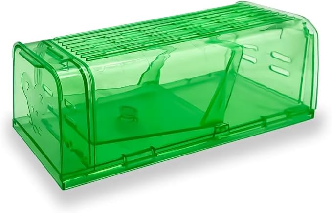 BUGGOFF - Humane Mouse & Rat Trap, Green Transparent Plastic, Catch and Release Design, Ventilated Live Capture Box with Double Entry (1)