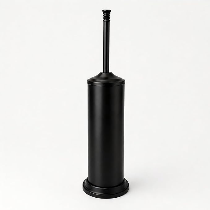 Black Toilet Brush and Holder Set，Extra Long Handled Toilet Bowl Brush and Holder，Stainless Steel Heavy Duty Toilet Brush for Bathroom,Deep Cleaning Modern Toilet Cleaner Slip Base