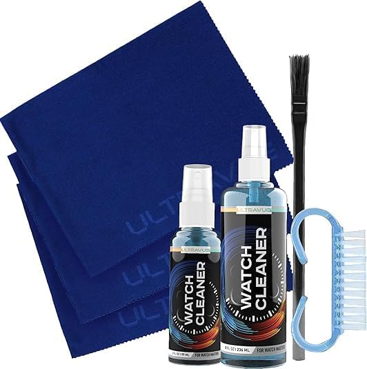 Watch Cleaning Kit - Cleans All Watches and Jewelry Including Metals, Crystals and Rubber - 1 x 2oz and 1 x 8oz Watch Cleaner Gel Spray, 3 x Microfiber Cloth, 2 x Horsehair Brush