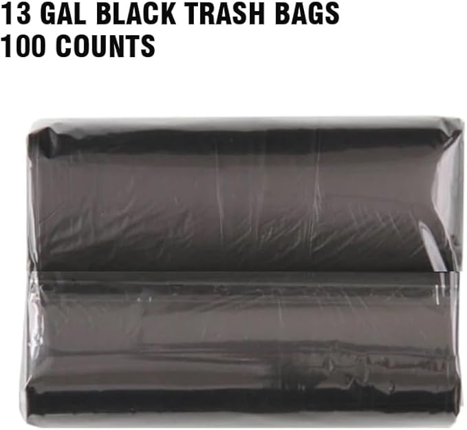 BEIDOU-PAC 13 Gallon Trash Bags, 100 Count Black Tall Kitchen Garbage bags, Multi-purpose Trash Can Bin Liners for Bathroom, Office, Industrial, Commercial, Janitorial, Municipal, Recycling