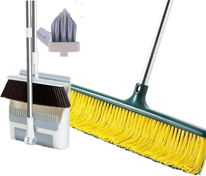 LRB4419 Leaf Turf Broom 16" W x 55"+5-in-1 Foldable All-in-One Broom, Dustpan, Pet Hair Roller, Squeegee & Wire Brush