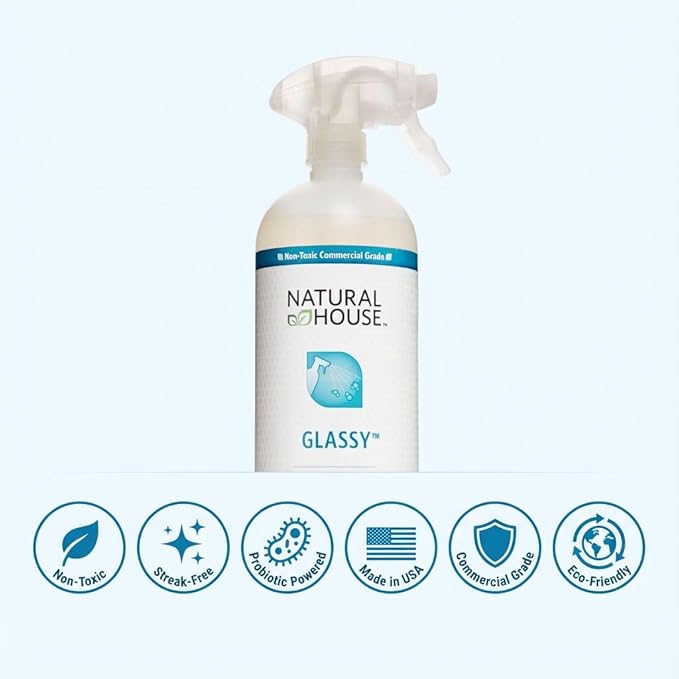 Natural House Glassy - Plant-Based Glass Cleaner Spray - Streak-Free Multi-Surface Formula - Septic-Safe, Plumbing-Friendly - Citrus Mint Scent - 32 oz