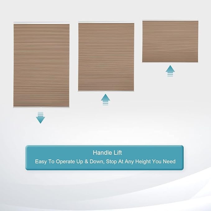 MYshade Custom Size Cellular Blinds for Indoor Windows Cordless Blackout Honeycomb Shades, No Tools, No Drill, Thermal Insulated, Noise Reduction, Room Darkening Window Blinds for Home, Light Brown