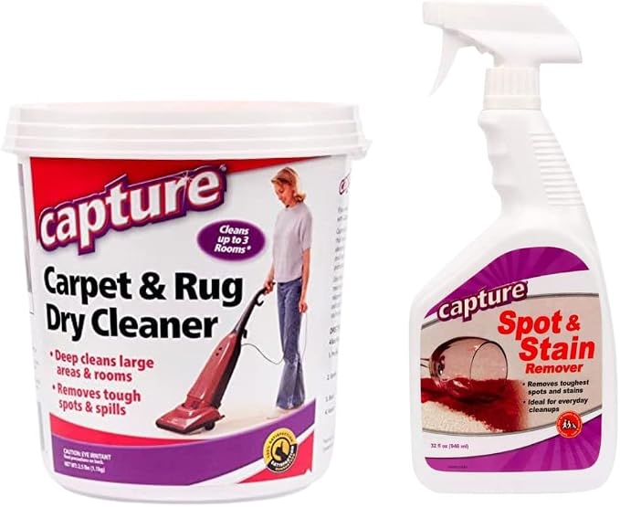 Capture Carpet & Rug Dry Cleaner (2.5lb) & Capture Spot and Stain Remover (32 oz), Couch, Sofa Cleaner and Stain Remover - Bundle