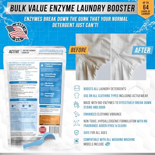 ACTIVE Enzyme Laundry Booster and Fresh Linen Laundry Detergent Sheets - Includes 80 Loads of Detergent Sheets and 64 Loads of Laundry Detergent Boosting Powder