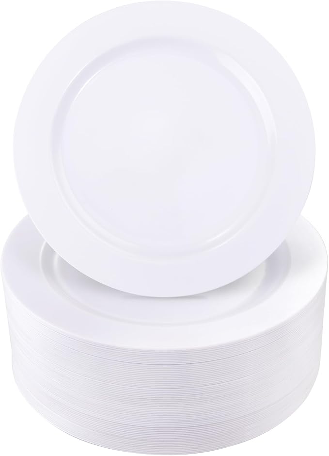 I00000 60 Pcs White Plastic Dessert Plates, 7inch Disposable Salad Plates, Premium Appetizer Plates for Party, White Plastic Plates for Wedding