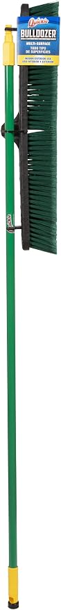 Quickie Bulldozer Multi-surface Push Broom 24 inch, Green, Indoor and Outdoor Cleaning, Steel Handle, Professional-Grade, Sweep Jobsites/Sidewalks/Warehouse/Concrete/Asphalt/Wood (538)