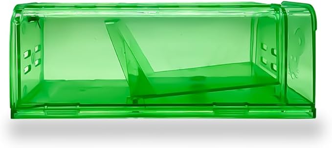 BUGGOFF - Humane Mouse & Rat Trap, Green Transparent Plastic, Catch and Release Design, Ventilated Live Capture Box with Double Entry (4)