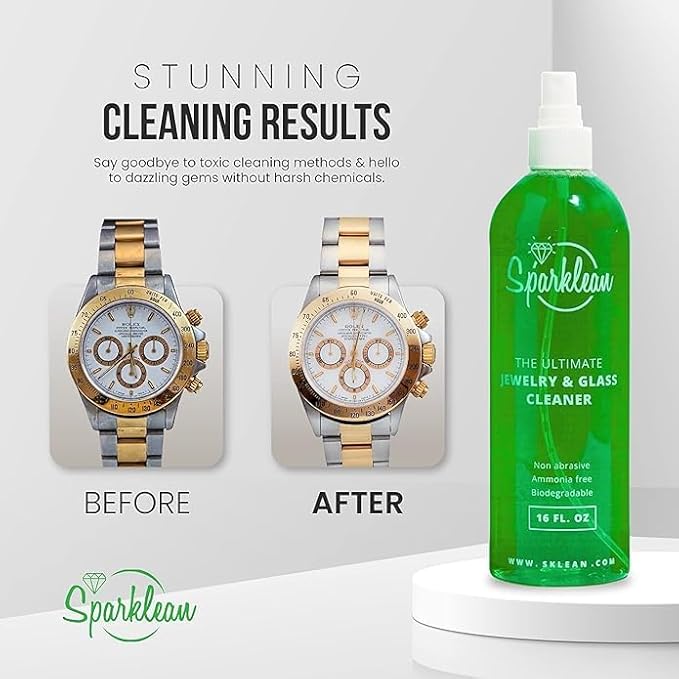 SPARKLEAN Jewelry Cleaner Spray 16oz · Family + Shared Household Size · Safe on Gold, Silver, Diamond, Pearl · Anti-Fog Eyeglass + Lens Spray · Ammonia-Free pH-Balanced · Made in USA Since 2000