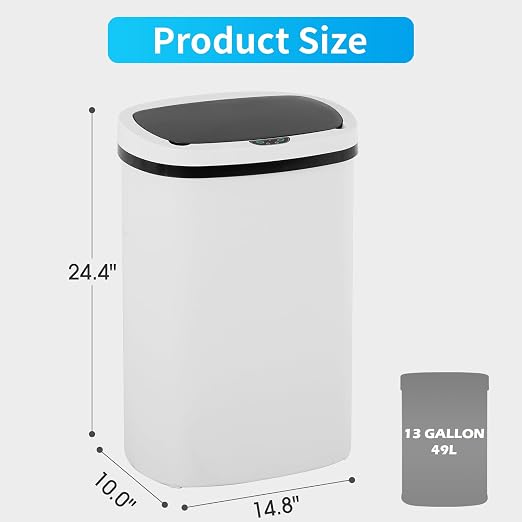 BestOffice Trash Can Broken-Resistant Plastic Touch Free High-Capacity Garbage Can with Lid for Bedroom Bathroom Home Office 49 Liter 13 Gallon Trash Can Automatic Kitchen Trash Can