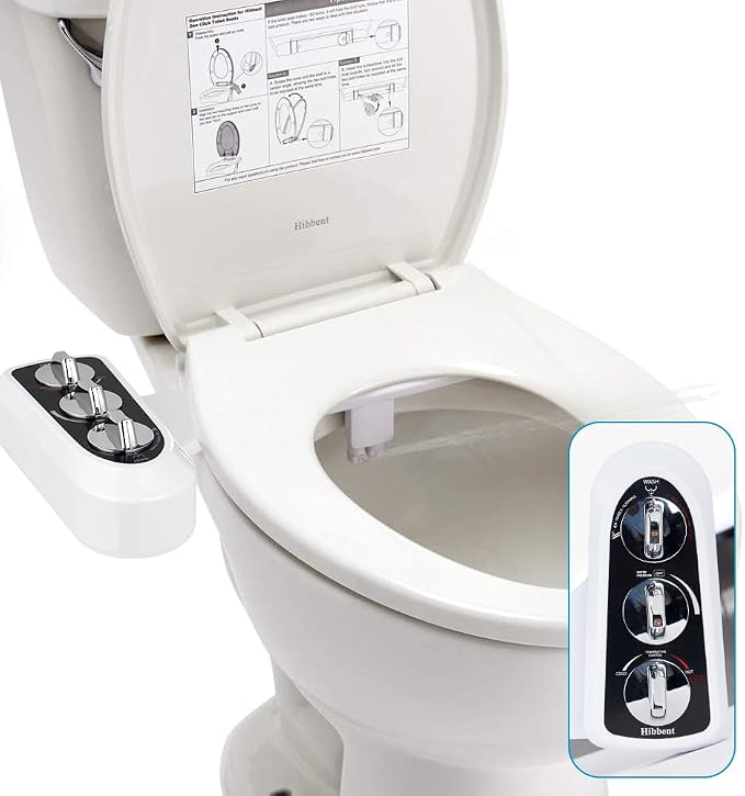 Hibbent Bidet Attachment for Toilet with Self Cleaning Dual Nozzle, Hot and Cold Water Spray Non-Electric Mechanical Toilet Seat Bidet for Rear or Female Washing Sanitizing, Black