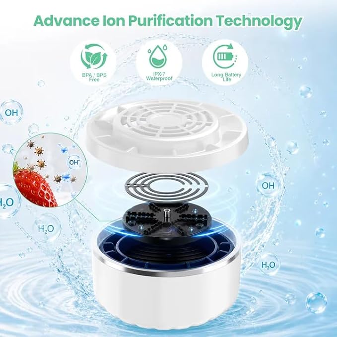 Fruit and Vegetable Washing Machine, Portable Cleaner Device with Advanced Purification Tech for Deep Cleaning Fruits, Vegetables & Seafood - IPX7 Waterproof, USB Rechargeable, Camping & Kitchen