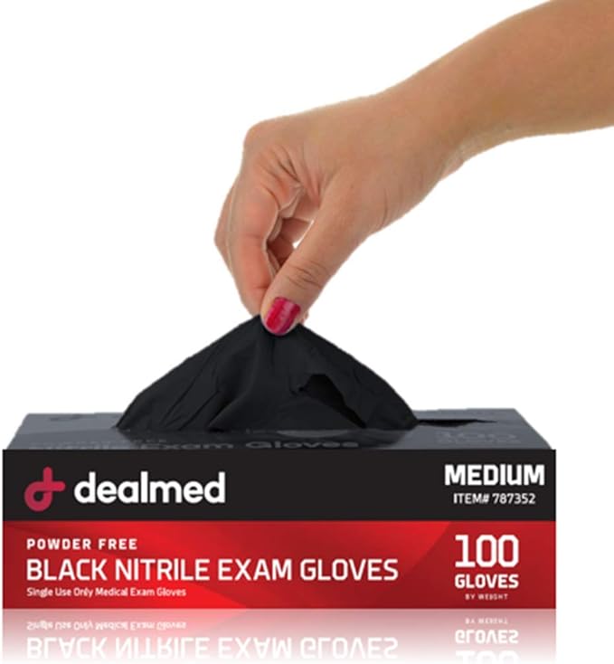 Dealmed Black Nitrile Exam Gloves – Disposable Multi-Purpose Use Medical Gloves Use for First Aid and Medical Facilities