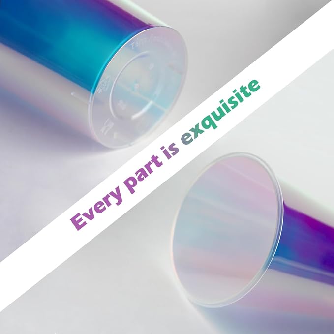 18 Pcs Iridescent Clear Plastic Cups 23oz Fancy Thick Neon Disposable Drinking Cups Cute Glitter Holographic Hard Plastic Cup for Party Decoration (Clear)